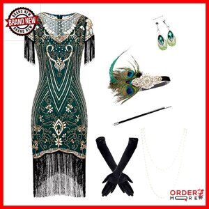 Plus Size Sequin Flapper Dress with Fringe Tassels for Cocktail Party